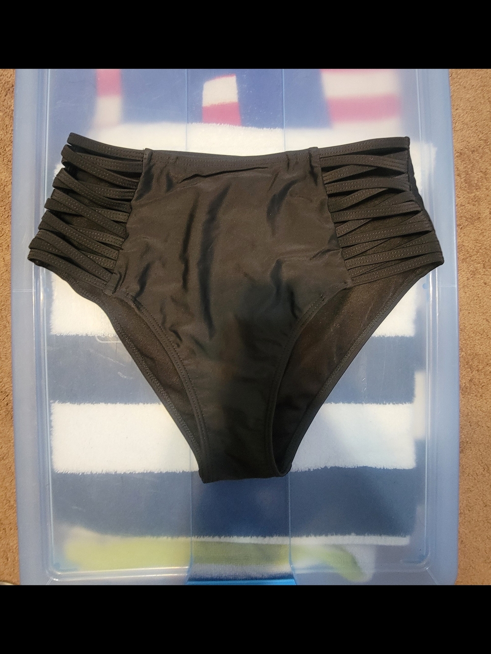 High-Waist Black Swim Bottoms with Strappy Sides
